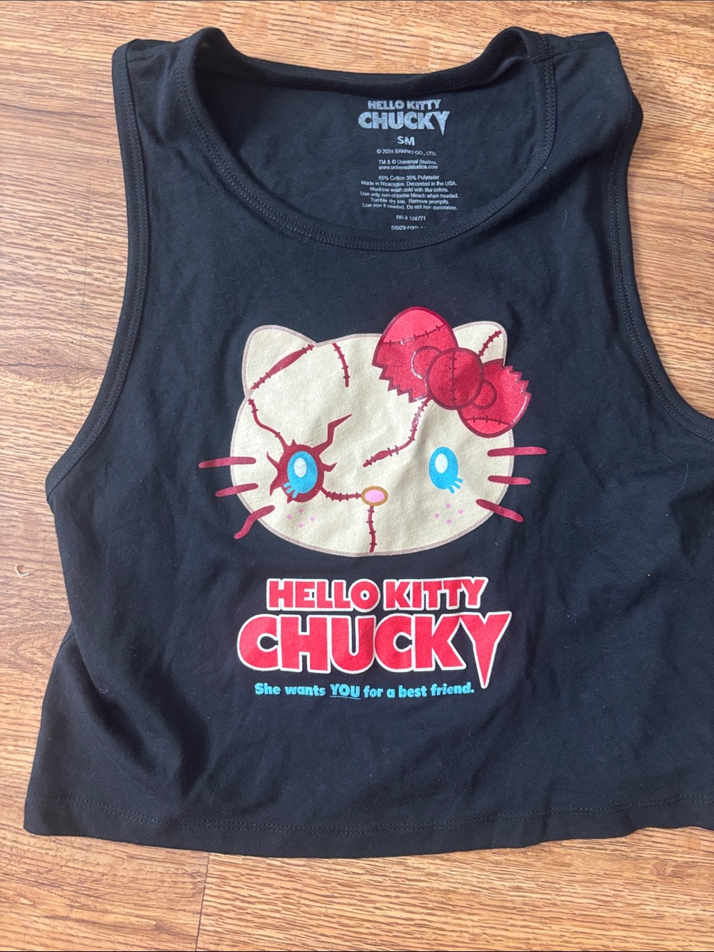 Hello Kitty Chucky Black Graphic Tank with Red Accent